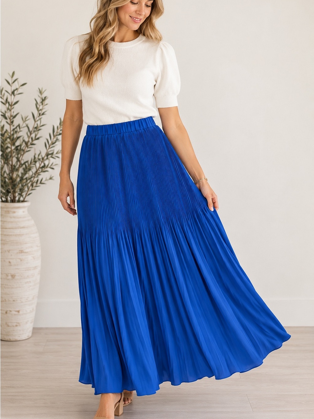Downeast Royal Blue Accordion Pleated Maxi Skirt Small EUC